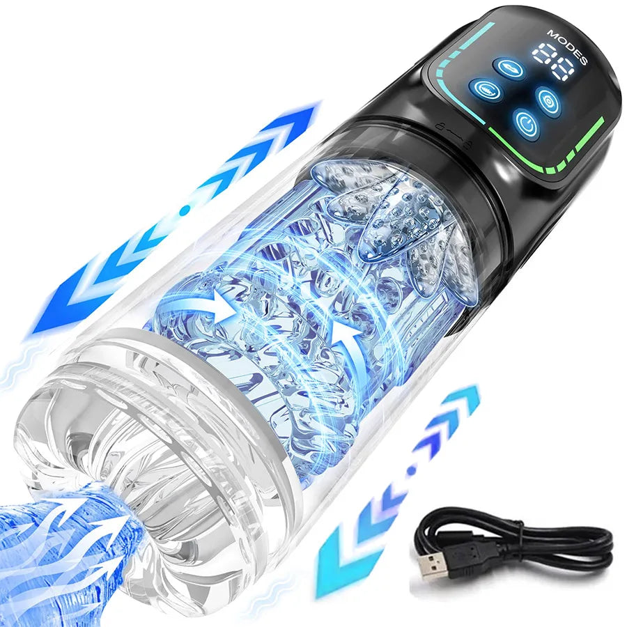 Αυτόματο περιστρεφόμενο αυνανιστήριο για άνδρες με ώθηση, γλείψιμο, χάιδεμα, ρούφηγμα, 100% αδιάβροχο, αντλία πέους για ενήλικες, σεξ παιχνίδια για άνδρες