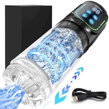 Αυτόματο περιστρεφόμενο αυνανιστήριο για άνδρες με ώθηση, γλείψιμο, χάιδεμα, ρούφηγμα, 100% αδιάβροχο, αντλία πέους για ενήλικες, σεξ παιχνίδια για άνδρες